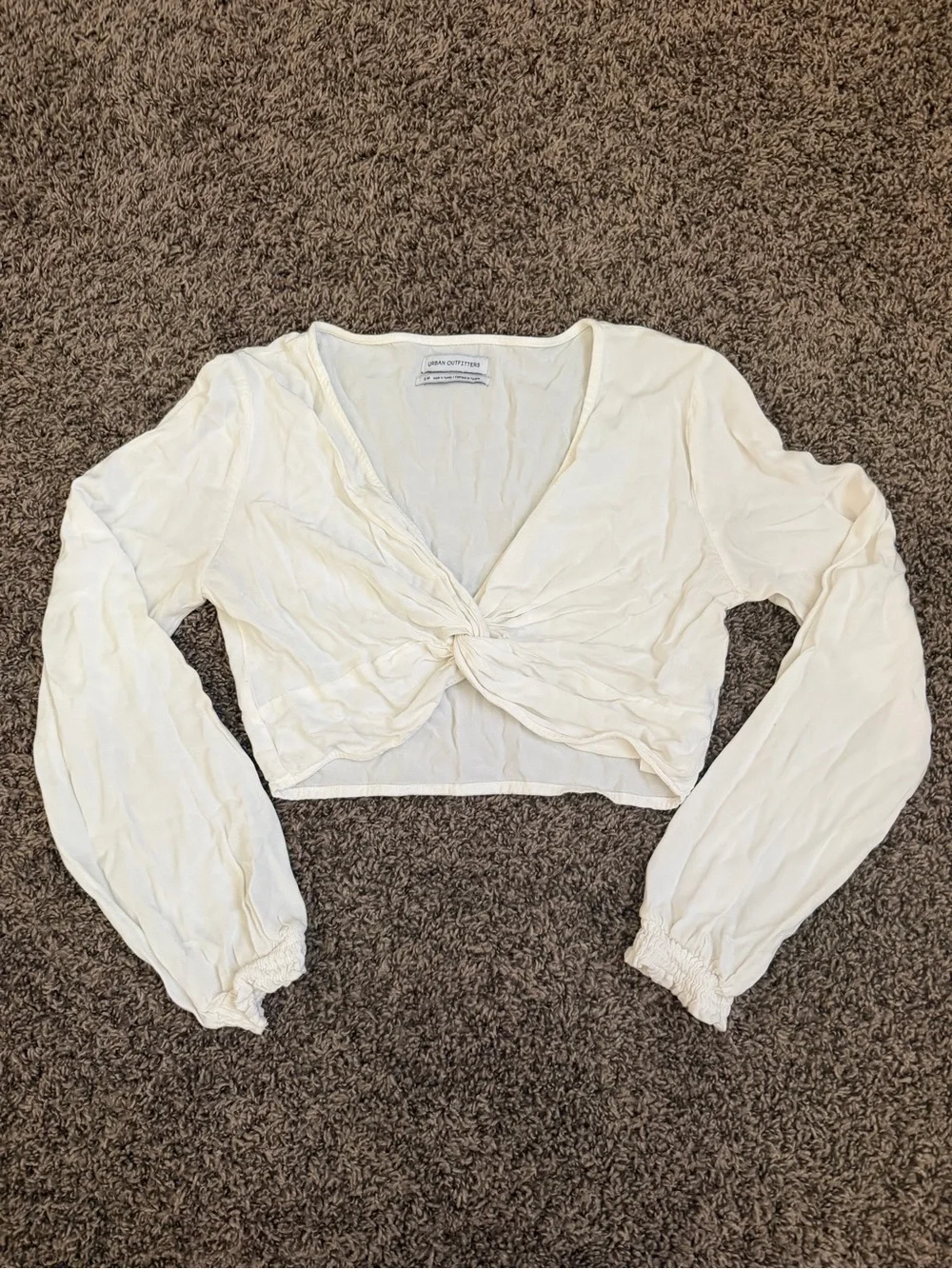 Urban Outfitters Cream Twist-Front Long Sleeve Crop Top